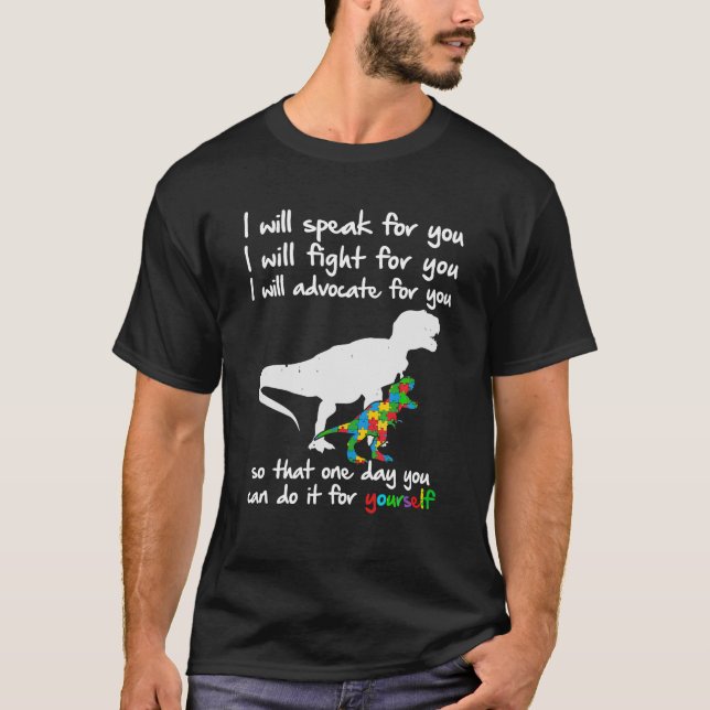 Lärare i Autism Awareness Dinosaur Mamma I ska tal T Shirt (Framsida)