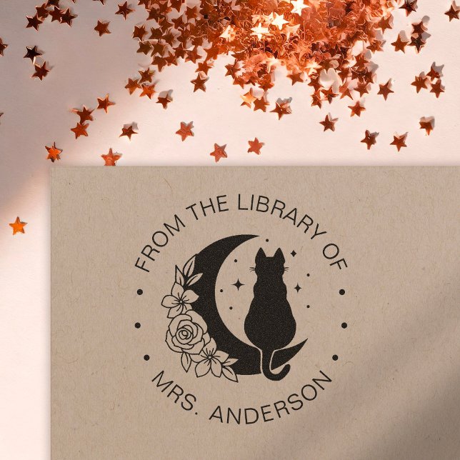 Lärare i blommigt Cat Bok Bibliotek Självfärgande Stämpel (Skapare uppladdad)