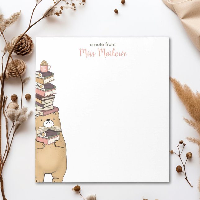 Lärare i Bokar med spaltläder Anteckningsblock (Cute Reading Bear Stacked Books Personalized Teacher Appreciation Notepad)