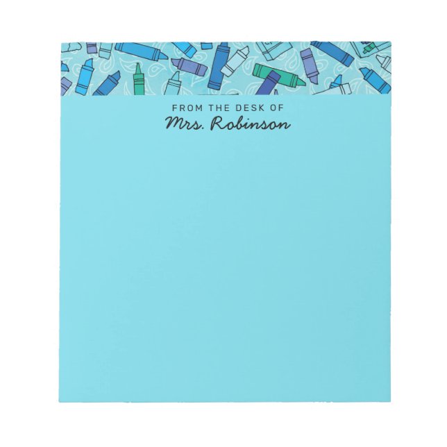 Lärare i Cute Blue Kritor från skrivbordet Anteckningsblock (Framsida)