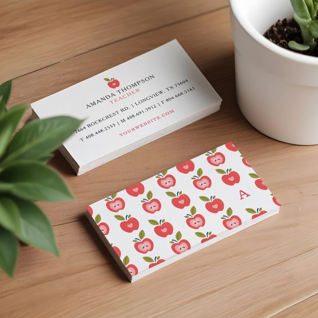 Lärare i Cute Red Apple Mönster, lärare Visitkort (Cute Red Apple Pattern Teacher, Tutor Learning Business Card)