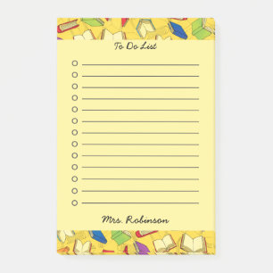 Lärare i Cute School Bokar för att göra lista Gult Post-it Block