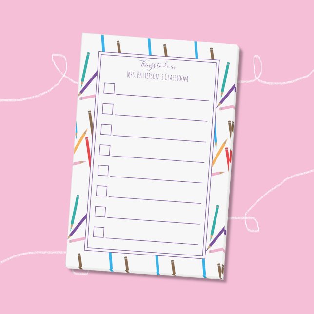 Lärare i färg Pencil Ram att göra efterhandsanteck Post-it Block (These sticky notes with a scattered colored pencils frame will make a great gift for art teachers . )