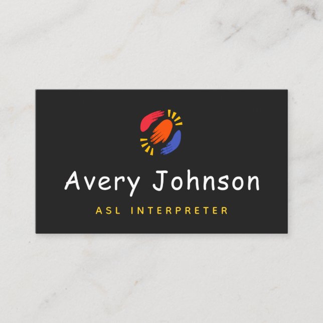 Lärare i färglöst hand-ASL-instruktör Underteckna  Visitkort (Framsida)