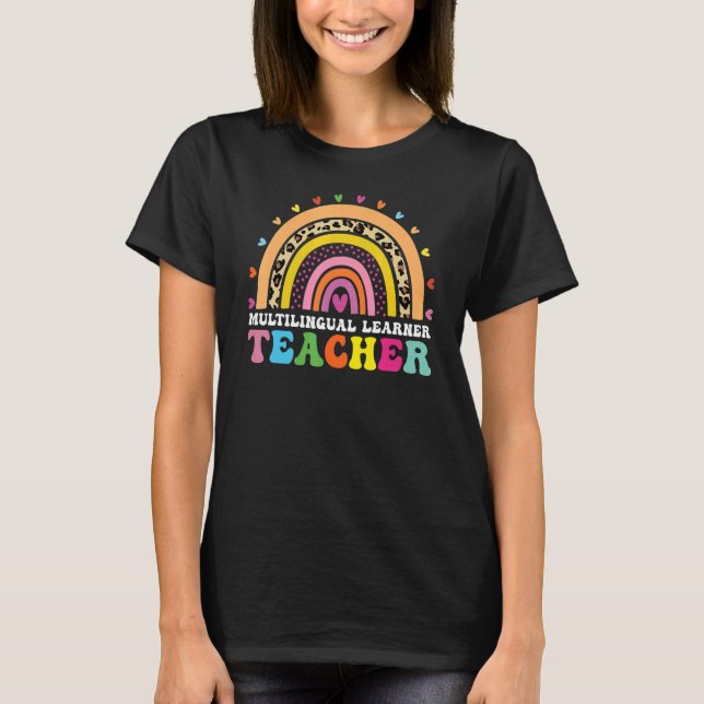Lärare i flerspråkig lärarleopard Rainbow Multi T Shirt (Framsida)