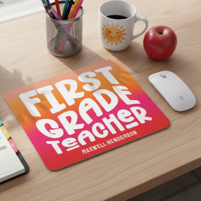 Lärare i första klass Textdesign Orange Röd Ombre Musmatta (Skapare uppladdad)