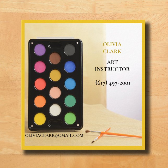 Lärare i Gult Artist/Tutor/Educator Art Fyrkantigt Visitkort (Yellow Business Card Multicolor Water Palette )