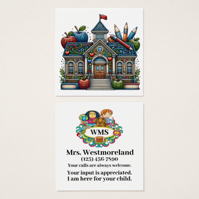 Lärare i handledningskort Se omvänd Fyrkantigt Visitkort (Framsida & baksida)