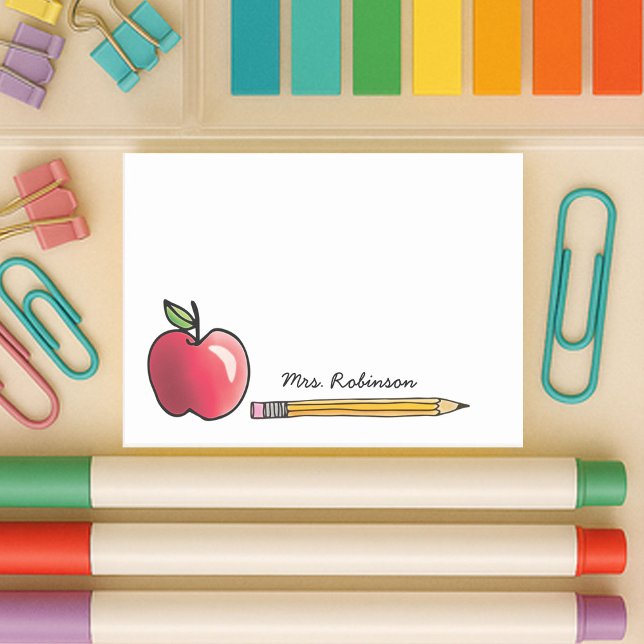 Lärare i Personlig av äpple och penna Post-it Block (4x3 white sticky note with apple and pencil with custom name for your teacher)