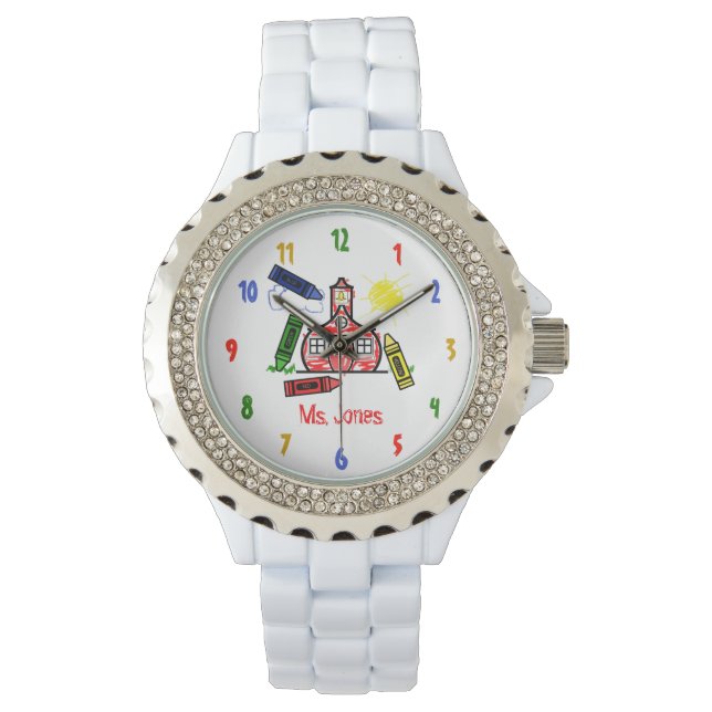 Lärare i skolhus och Kritor Armbandsur (Framsida)