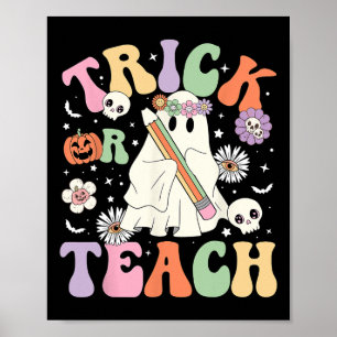 Lärare i spåren eller tjuvskytte i Halloween Retro Poster