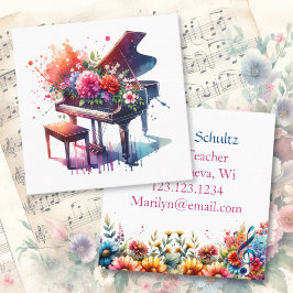 Lärare i vattenfärgen Piano och Flowers Personlig Fyrkantigt Visitkort
