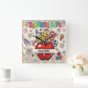 Lärare: Inspire, Grow, Hearts, Minds Fyrkantig Klocka