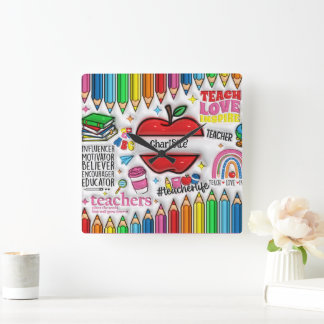 Lärare: Inspire, Grow, Minds, Hearts Fyrkantig Klocka