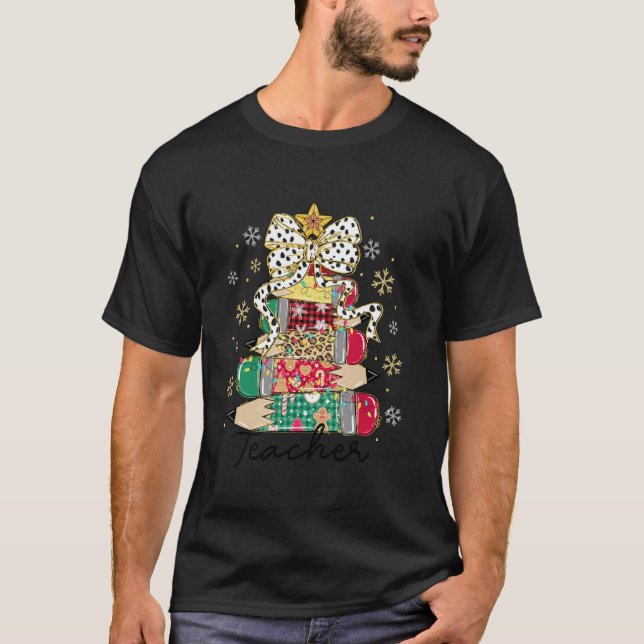 Lärare Julgran Pencil School Coquette Bow T Shirt (Framsida)