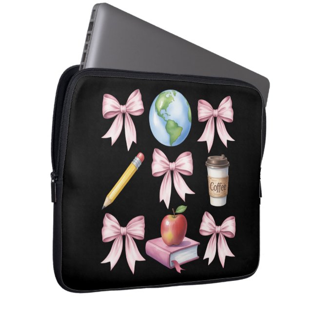 Lärare Kaffe Bow Söt Tacksamhetspresenter Laptop Fodral (Framsidan Höger)