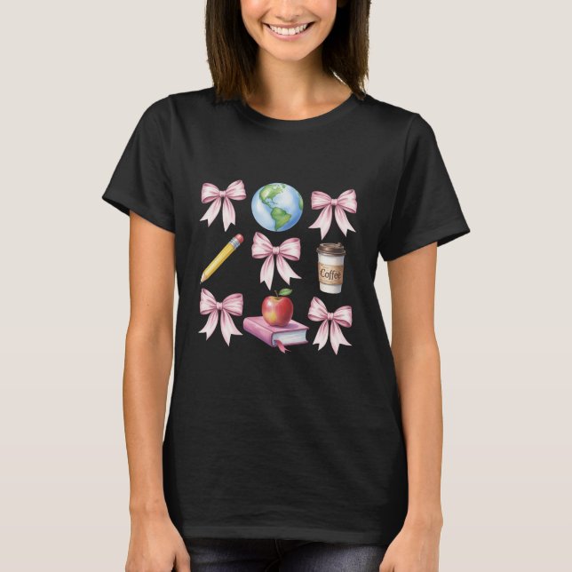 Lärare Kaffe Bow Söt Tacksamhetspresenter T Shirt (Framsida)