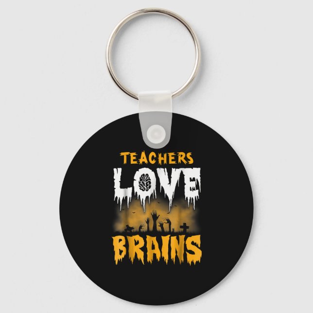 Lärare Kärlek Brains Halloween Nyckelring (Framsida)