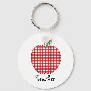 Lärare Keychain - röd Gingham Apple Nyckelring