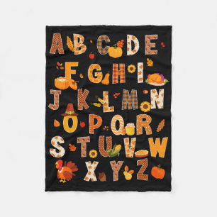 Lärare Kids Alphabet Turkey Pumpkin Höst tack Fleecefilt