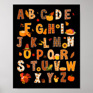 Lärare Kids Alphabet Turkey Pumpkin Höst tack Poster