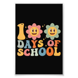 Lärare Kids Retro Groovy 100 dagar 0f skola Fototryck