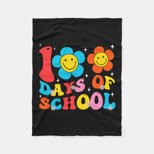 Lärare Kids Retro Groovy 100 dagar Lycklig 100 dag Fleecefilt (Framsidan)
