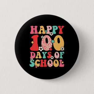 Lärare Kids Retro Groovy 100 dagar Lycklig 100 dag Knapp