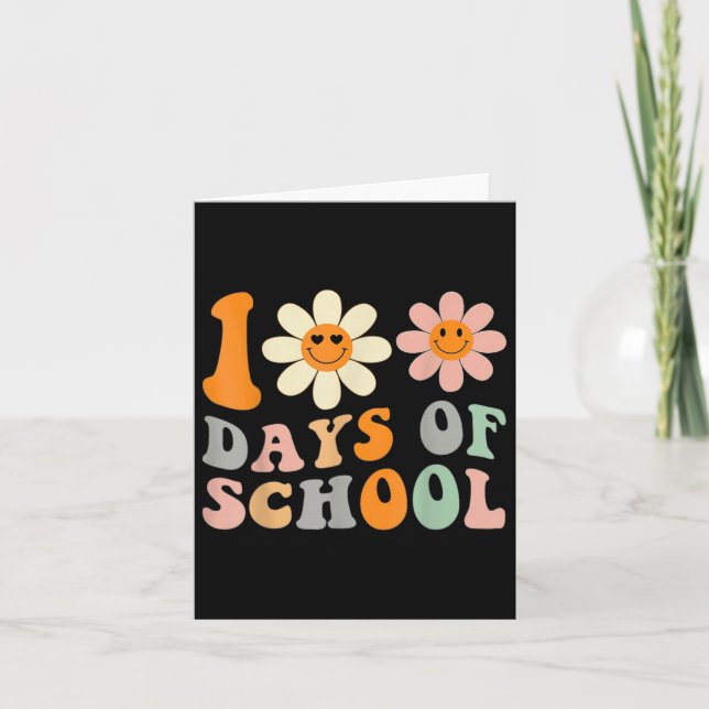 Lärare Kids Retro Groovy 100 dagar Lycklig 100 dag Kort (Framsida)