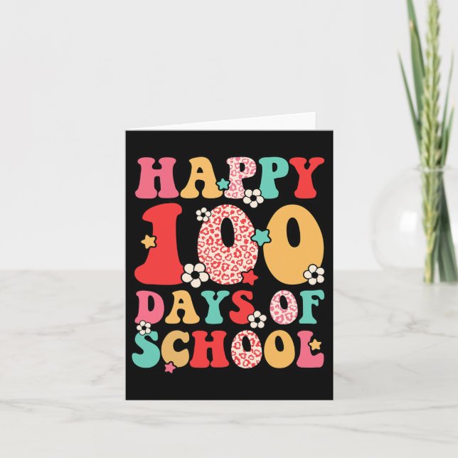 Lärare Kids Retro Groovy 100 dagar Lycklig 100 dag Kort (Framsida)