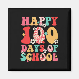 Lärare Kids Retro Groovy 100 dagar Lycklig 100 dag Magnet