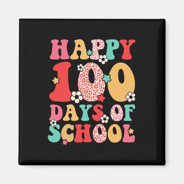 Lärare Kids Retro Groovy 100 dagar Lycklig 100 dag Magnet (Framsidan)