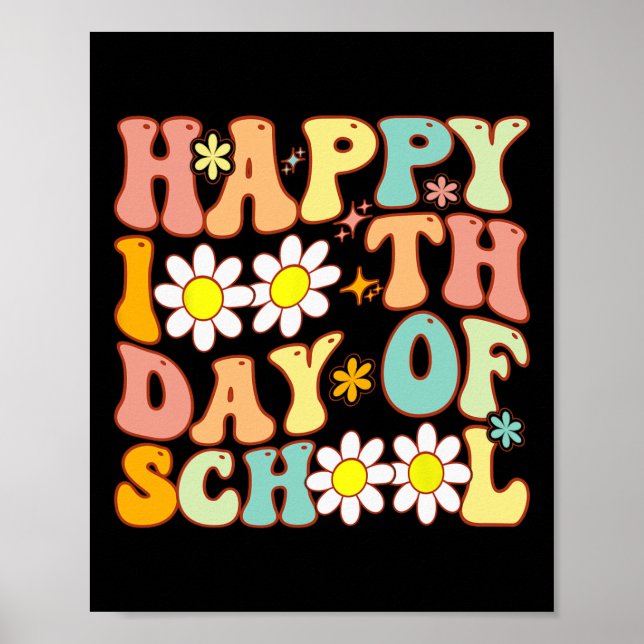 Lärare Kids Retro Groovy 100 dagar Lycklig 100 dag Poster (Framsidan)