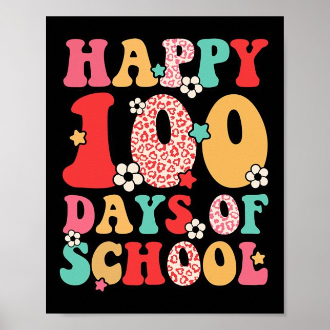 Lärare Kids Retro Groovy 100 dagar Lycklig 100 dag Poster (Framsidan)