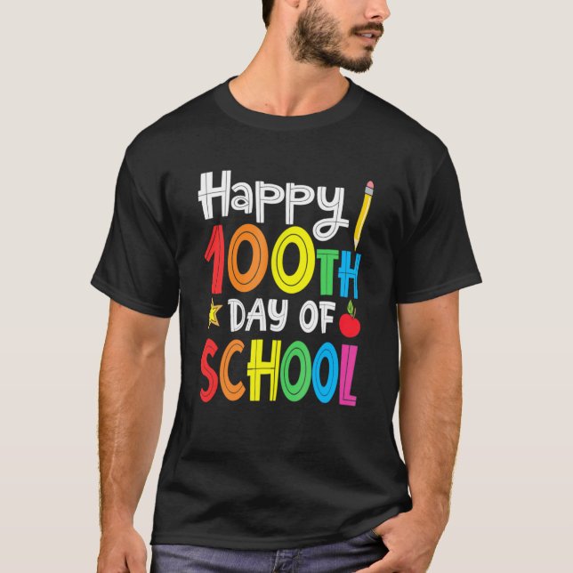 Lärare Kids Retro Groovy 100 dagar Lycklig 100 dag T Shirt (Framsida)