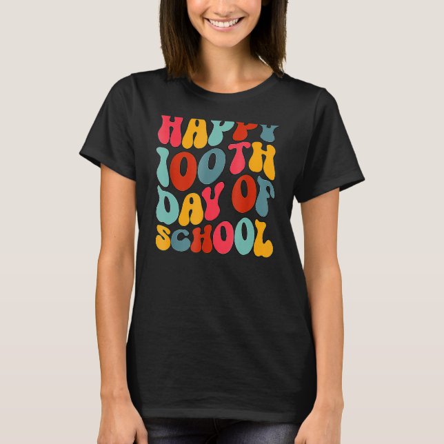 Lärare Kids Retro Groovy 100 dagar Lycklig 100 dag T Shirt (Framsida)