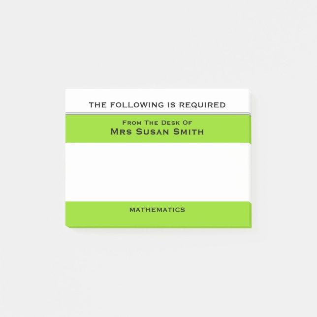 Lärare klassificerar noterar grönt | personifierar post-it block (Framsida)