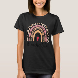 Lärare Life Boho Leopard Rainbow Teach Kärlek Insp T Shirt