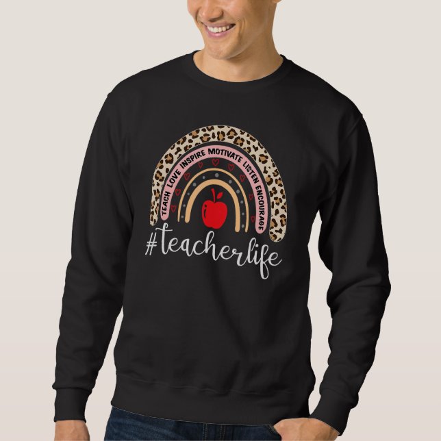 Lärare Life Leopard Boho Rainbow Teach Kärlek Insp Lång Ärmad Tröja (Framsida)