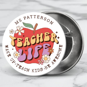 Lärare Life Wake Teach School Personlig Namn Knapp