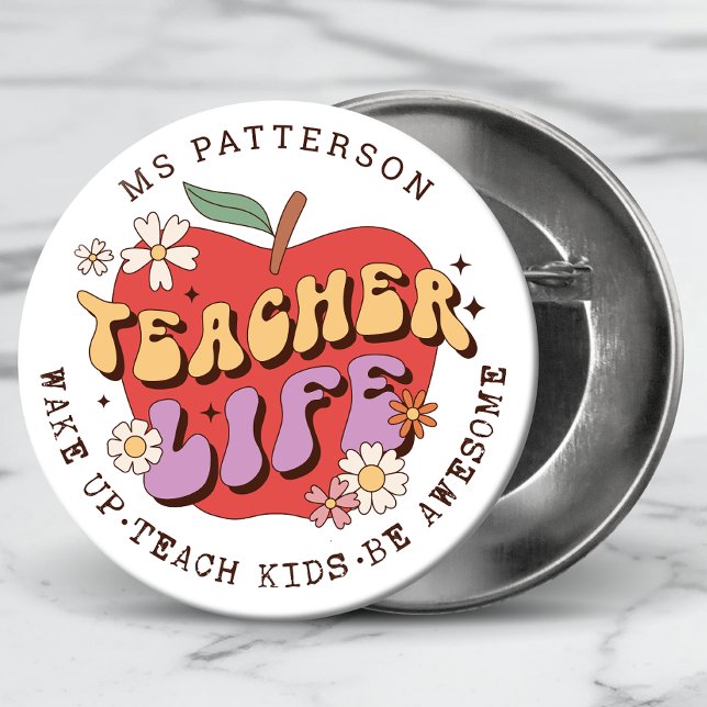 Lärare Life Wake Teach School Personlig Namn Knapp (Skapare uppladdad)