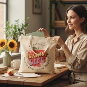 Lärare Life Wake Teach School Personlig Namn Tygkasse