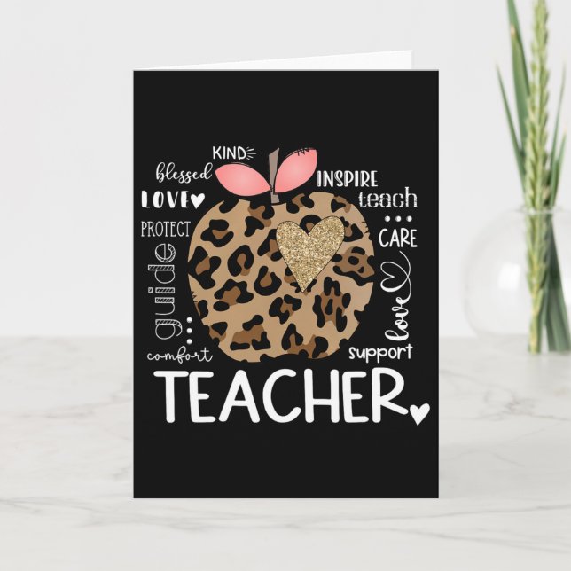 Lärare Liv Leopard Äpple Lärare Dag Ck Till Skolan Kort (Framsida)