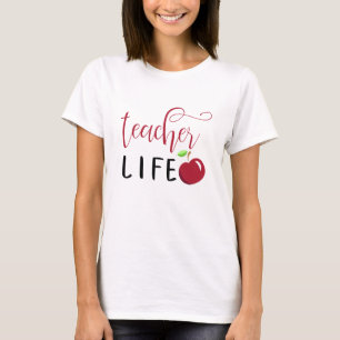 lärare liv röd äpple typografi lärare t shirt