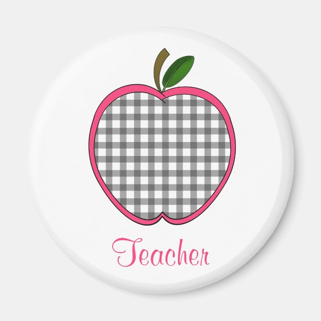 Lärare Magnet - Charcol Grått Gingham Apple (Framsidan)