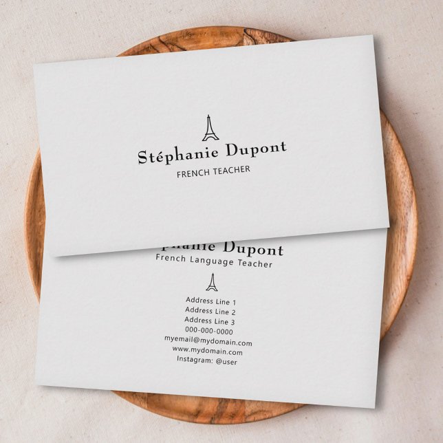 Lärare med minimal Fransk Visitkort (Minimalist French Teacher Business Card)