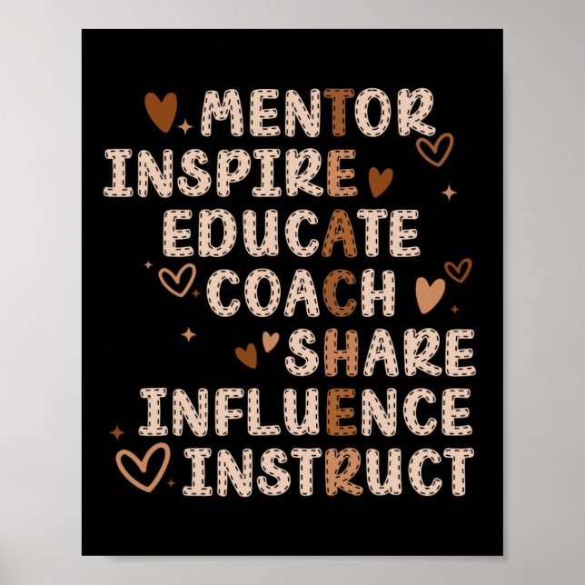 Lärare Mentor Inspire Educate Coach  Influe Poster (Framsidan)