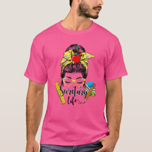 Lärare Messy Bun Lycklig första dagen av skolhemli T Shirt