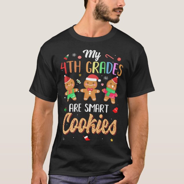 Lärare min fjärde gradering är smarta kakor jul t shirt (Framsida)