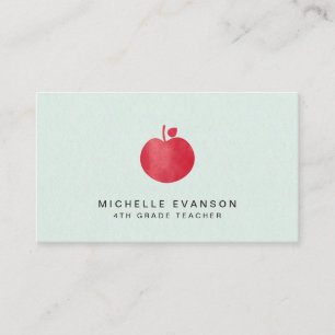 Lärare Mint Grönt Simple Red Apple Elegant Visitkort